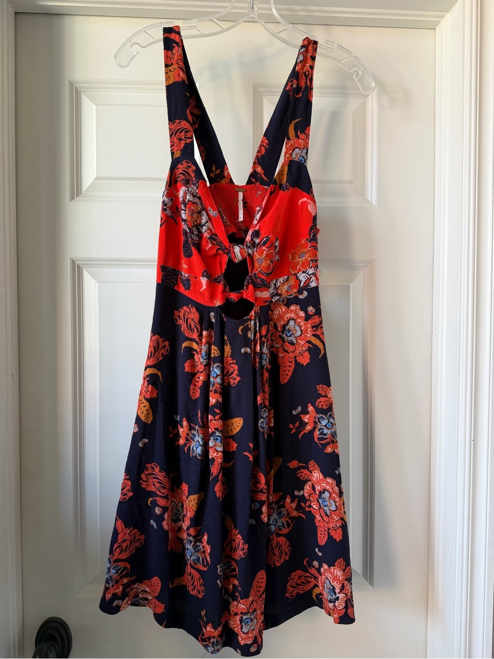 Free People Navy & Coral Floral Cutout Mini Dress - Picture 4 of 6